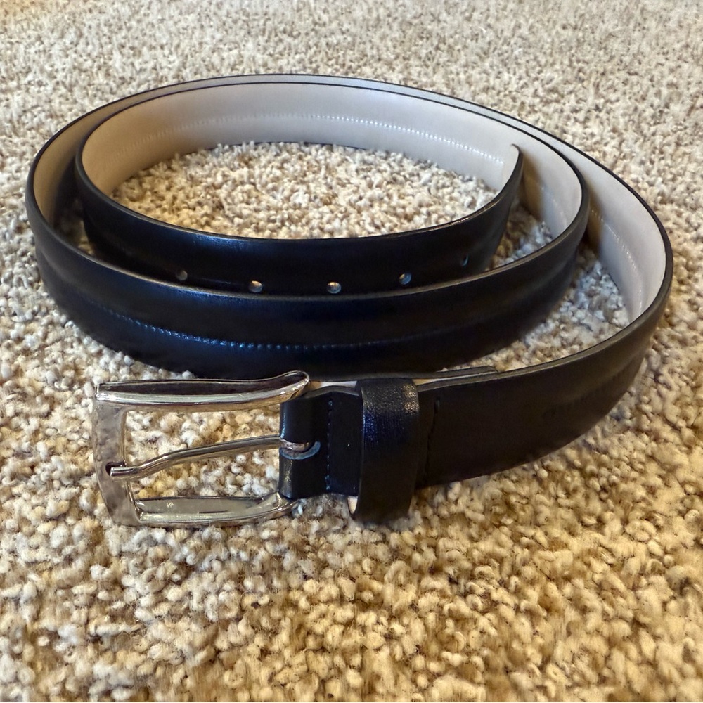 Paul Frederick Men's Big and Tall Black Leather Belt with Silver Buckle